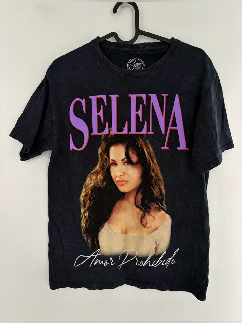 Selena Graphic Tee in Black with Purple Logo - Selena